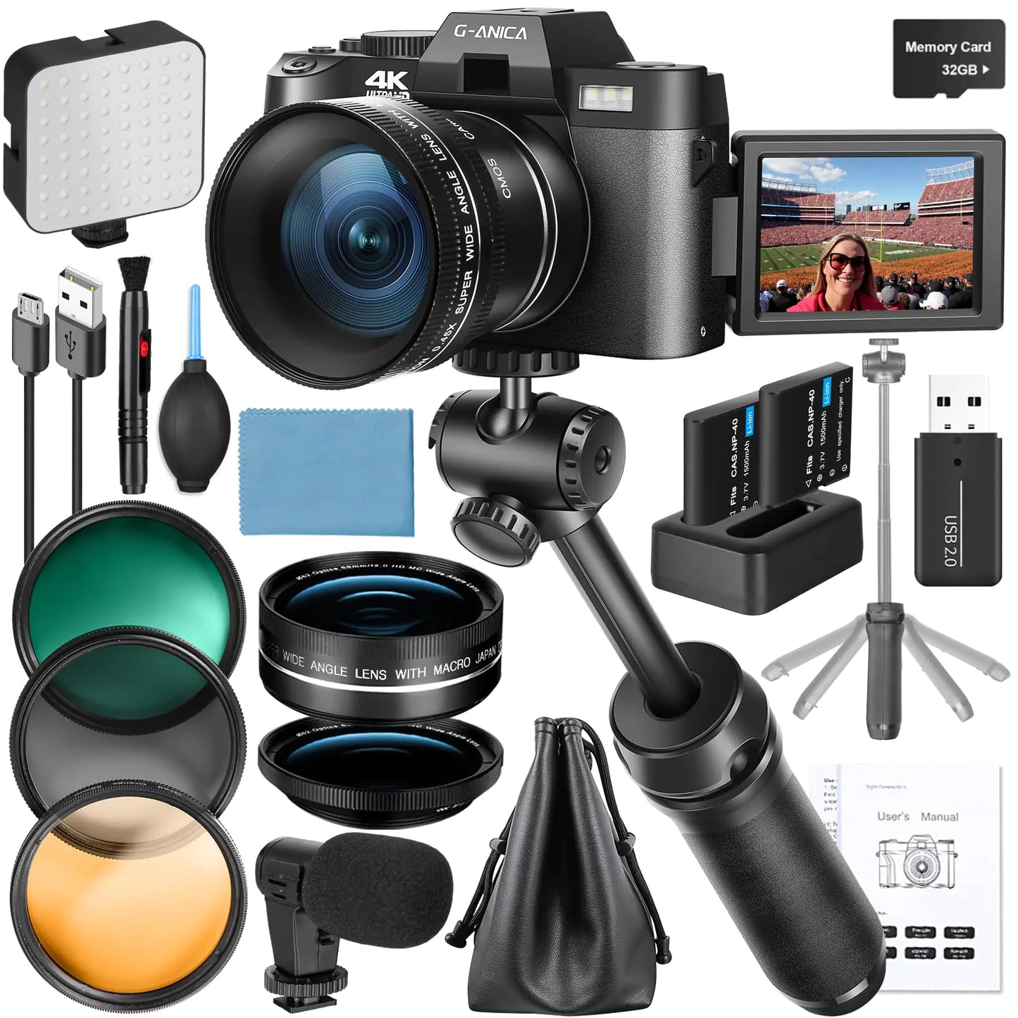 4K Digital Cameras for Photography 48MP Vlogging Camera for YouTube with Microphone & Tripod Grip Video Camera with Wide-Angle&Macro Lens Content Creator Kit & Travel Camera(Black)