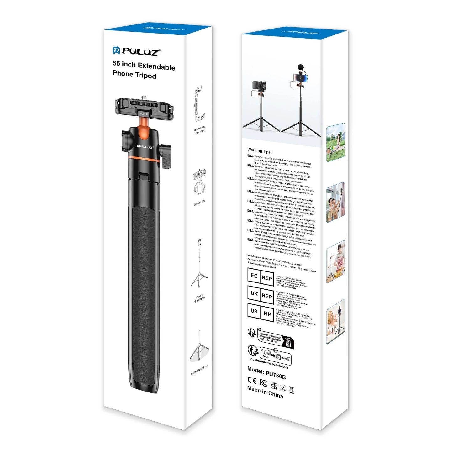 PULUZ 1.4m Phone Selfie Stick Tripod Vlog Live Streaming Holder with Phone Clip for iPhone/ Samsung/ Huawei & Cameras Tripod