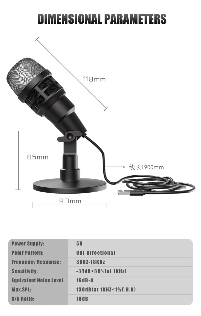Professional USB Studio RGB Microphone For PC Streaming, Game, YouTube Video, Singing