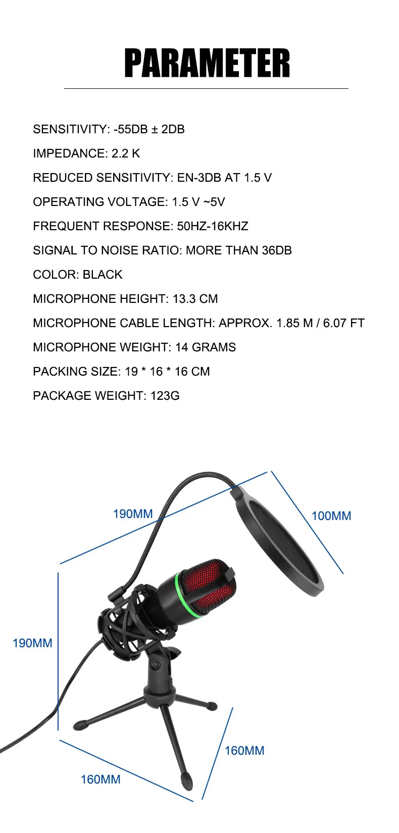 Professional USB Condenser Microphone For PC Laptop Streaming Video Games YouTube Podcasts Vocals