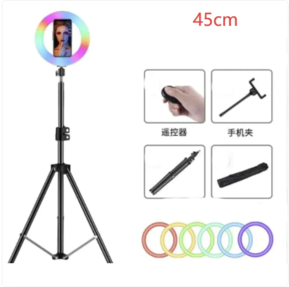 Colorful Ring Light with Makeup and Live Broadcast Stand
