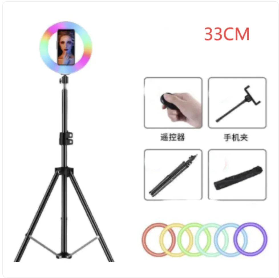 Colorful Ring Light with Makeup and Live Broadcast Stand