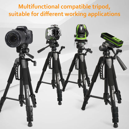 Huepar Adjustable Height Laser Level Tripod For Self leveling 57"/146cm with 3-Way Swivel Pan Head Quick Release Plate with 1/4"