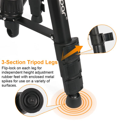 Huepar Adjustable Height Laser Level Tripod For Self leveling 57"/146cm with 3-Way Swivel Pan Head Quick Release Plate with 1/4"