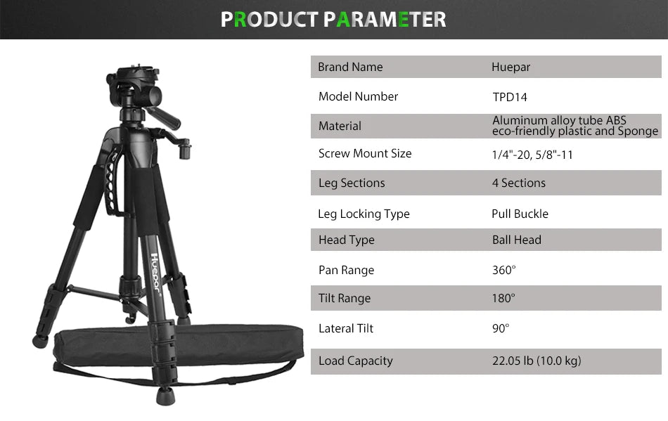 Huepar Adjustable Height Laser Level Tripod For Self leveling 57"/146cm with 3-Way Swivel Pan Head Quick Release Plate with 1/4"