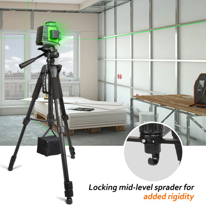 Huepar Adjustable Height Laser Level Tripod For Self leveling 57"/146cm with 3-Way Swivel Pan Head Quick Release Plate with 1/4"