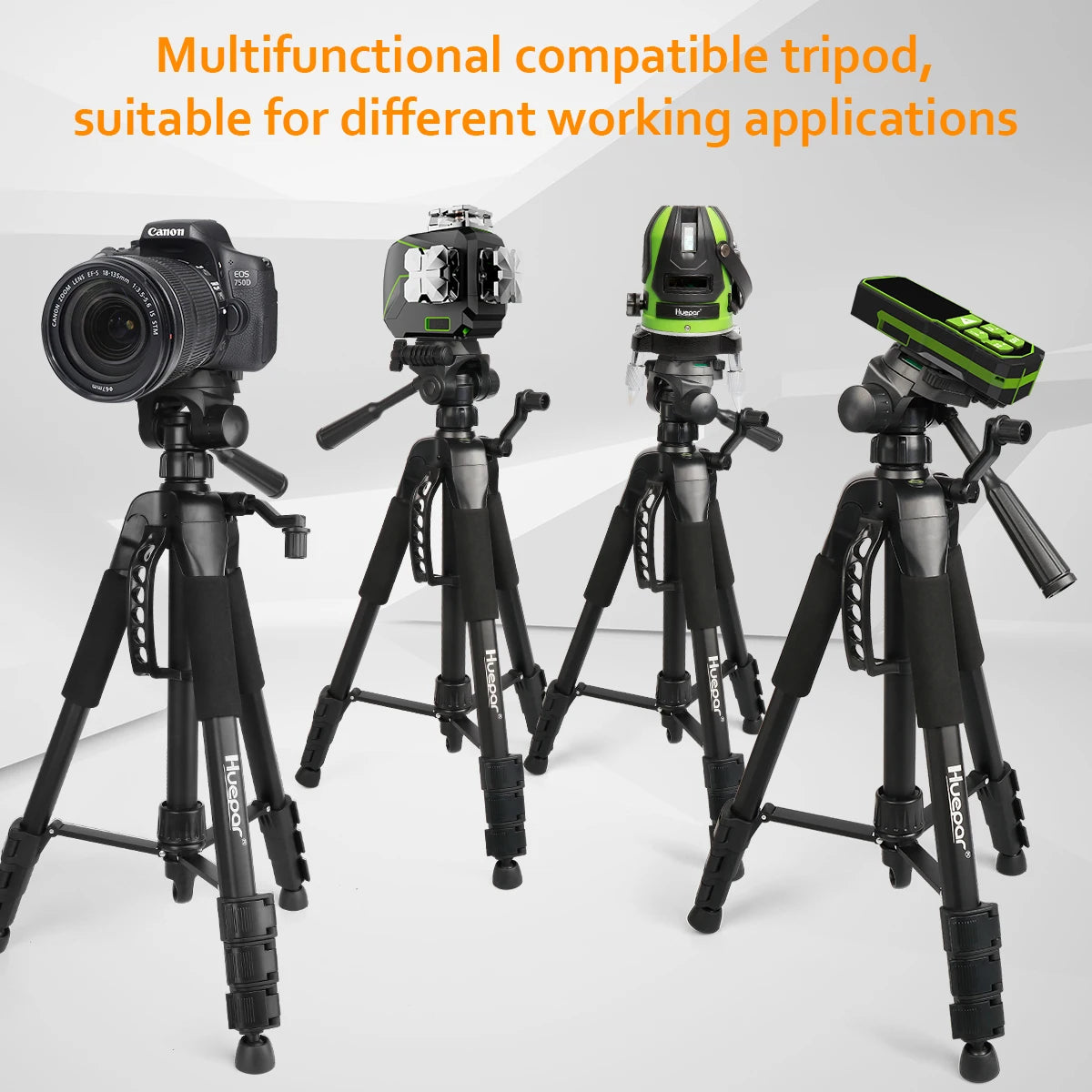 Huepar Adjustable Height Laser Level Tripod For Self leveling 57"/146cm with 3-Way Swivel Pan Head Quick Release Plate with 1/4"