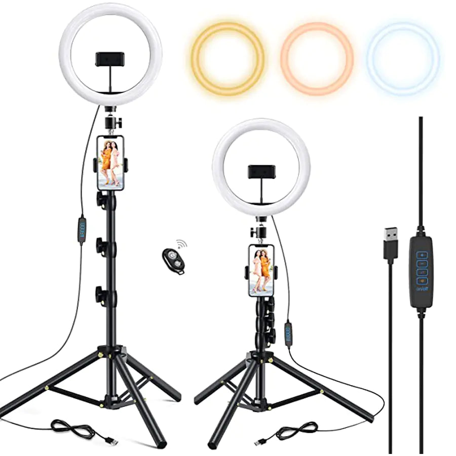 10.2" Dimmable Selfie Ring Light with Tripod & Phone Holders