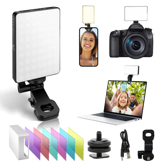 120 LED Selfie Light for Phone with 6 Color FiltersCRI 95+ 2500K-9000K Portable Desktop Photography Light with 3 Lighting Modes for Live Streaming Video Recording Phone Camera Light Clip