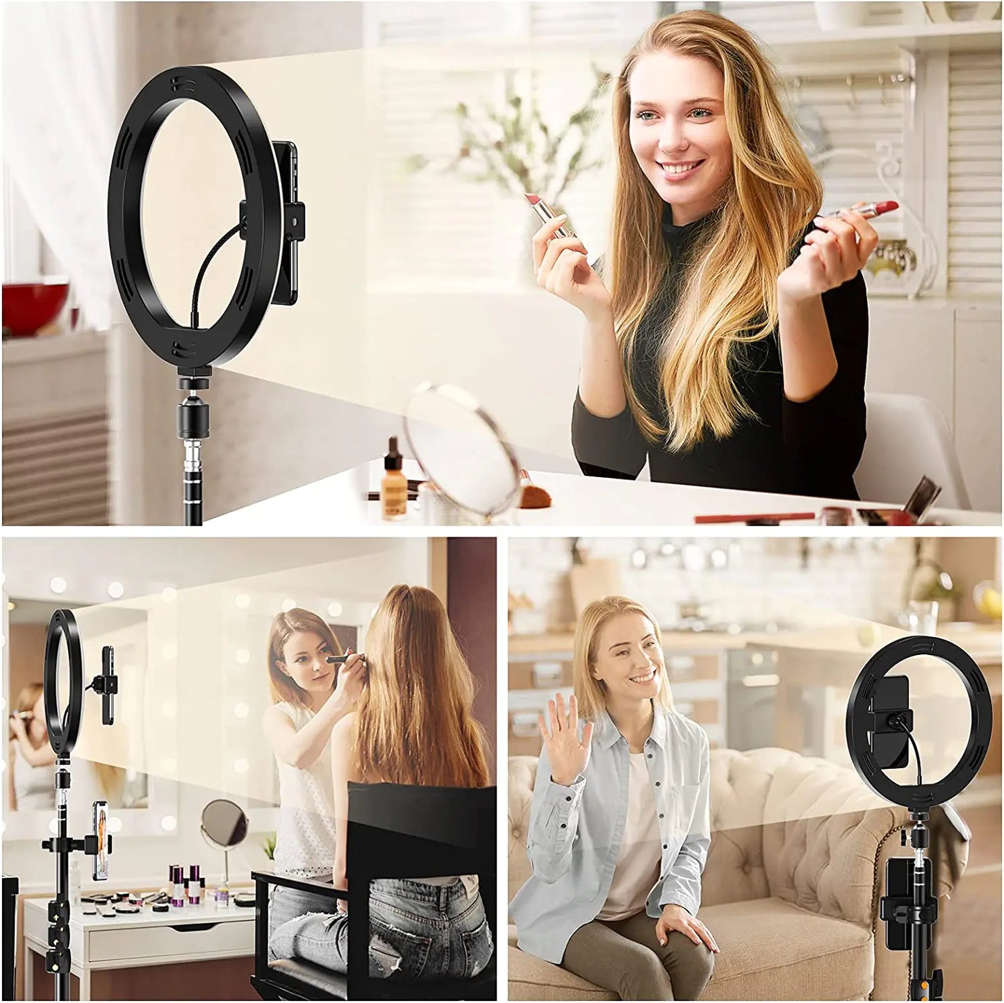 10.2" Dimmable Selfie Ring Light with Tripod & Phone Holders