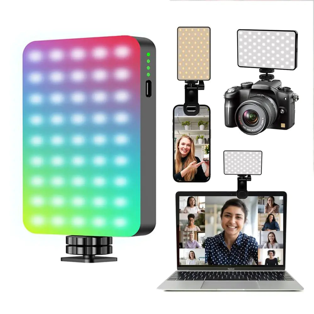 120 LED Phone Light Selfie Light 5000Mah Rechargeable Clip Video Light Adjusted 3 Light Modes for Phone Camera Laptop iPad Light for Phone for Selfie Video (D10RGB)