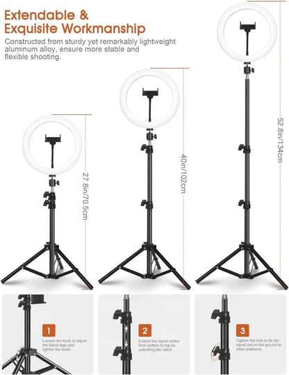 10.2" Dimmable Selfie Ring Light with Tripod & Phone Holders