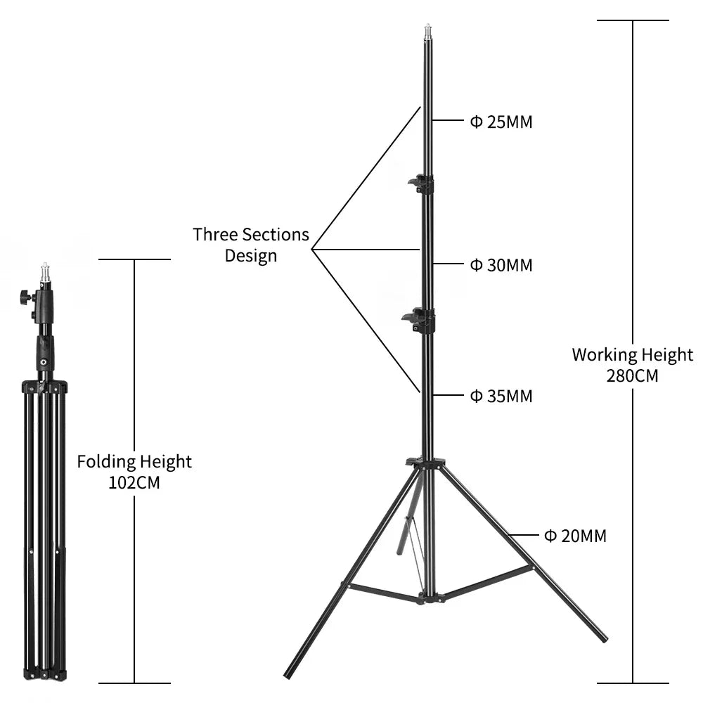 SH 280cm Stainless Steel Light Stand Photography Stand for Photo Video Lighting Spring Cushioned Heavy Duty Stand Tripod