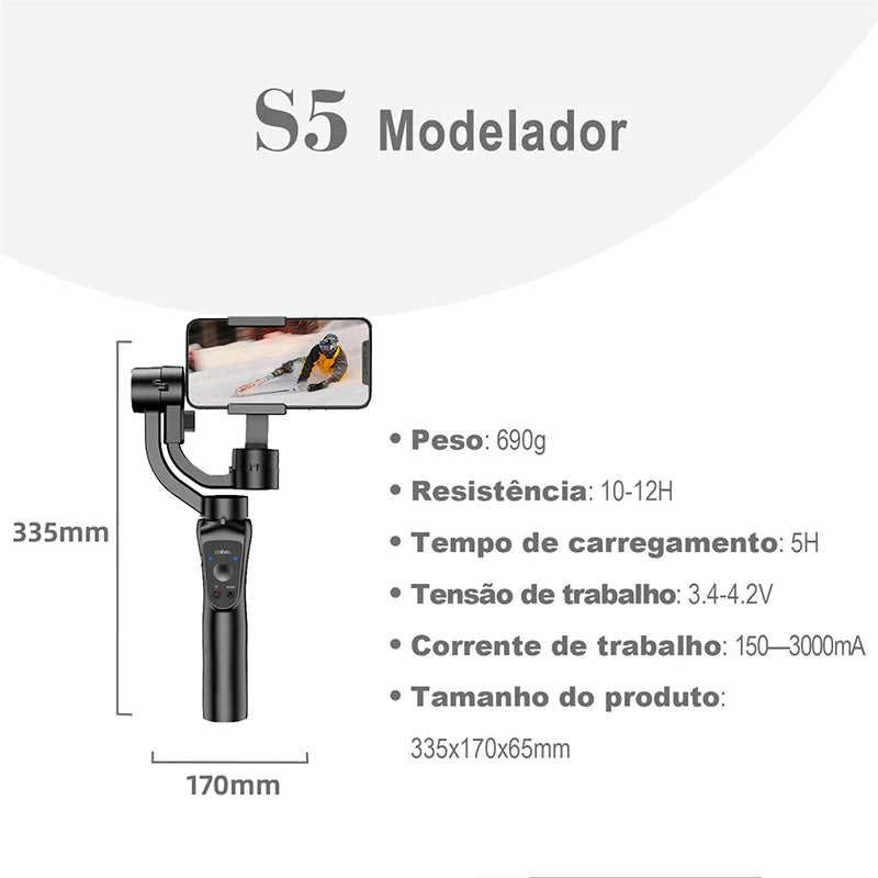 Gimbal Stabilizer for Smartphone Photography, 3-axis Anti-vibration, Portable Rechargeable Universal Tripod
