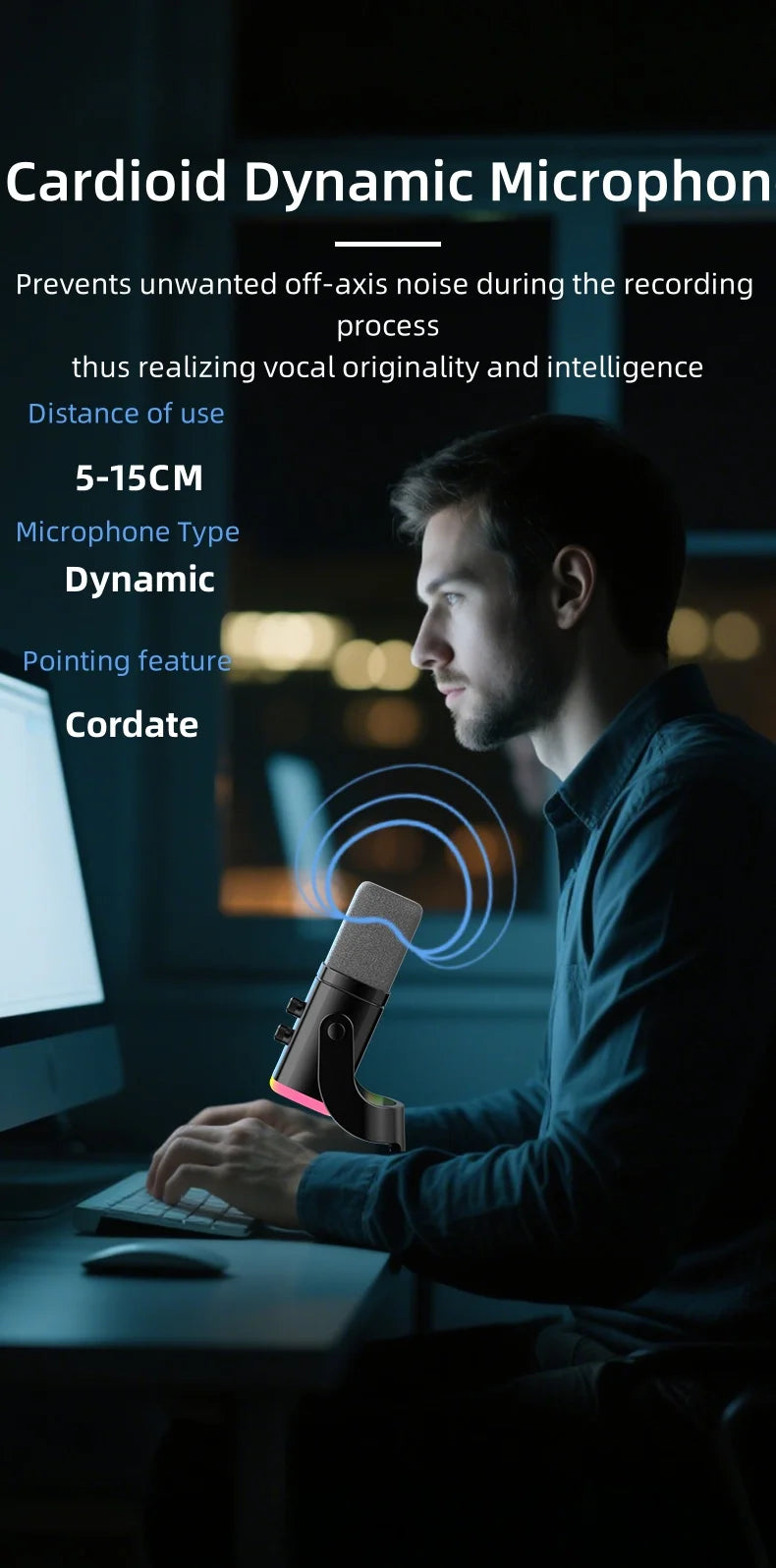 XLR/USB Dynamic Microphone for Streaming & Gaming,  Ideal PC Mic for Youtube, Singing, Recording