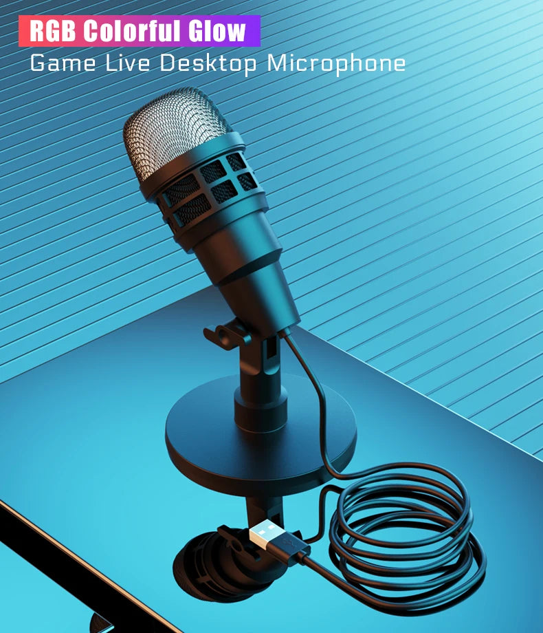 Professional USB Studio RGB Microphone For PC Streaming, Game, YouTube Video, Singing