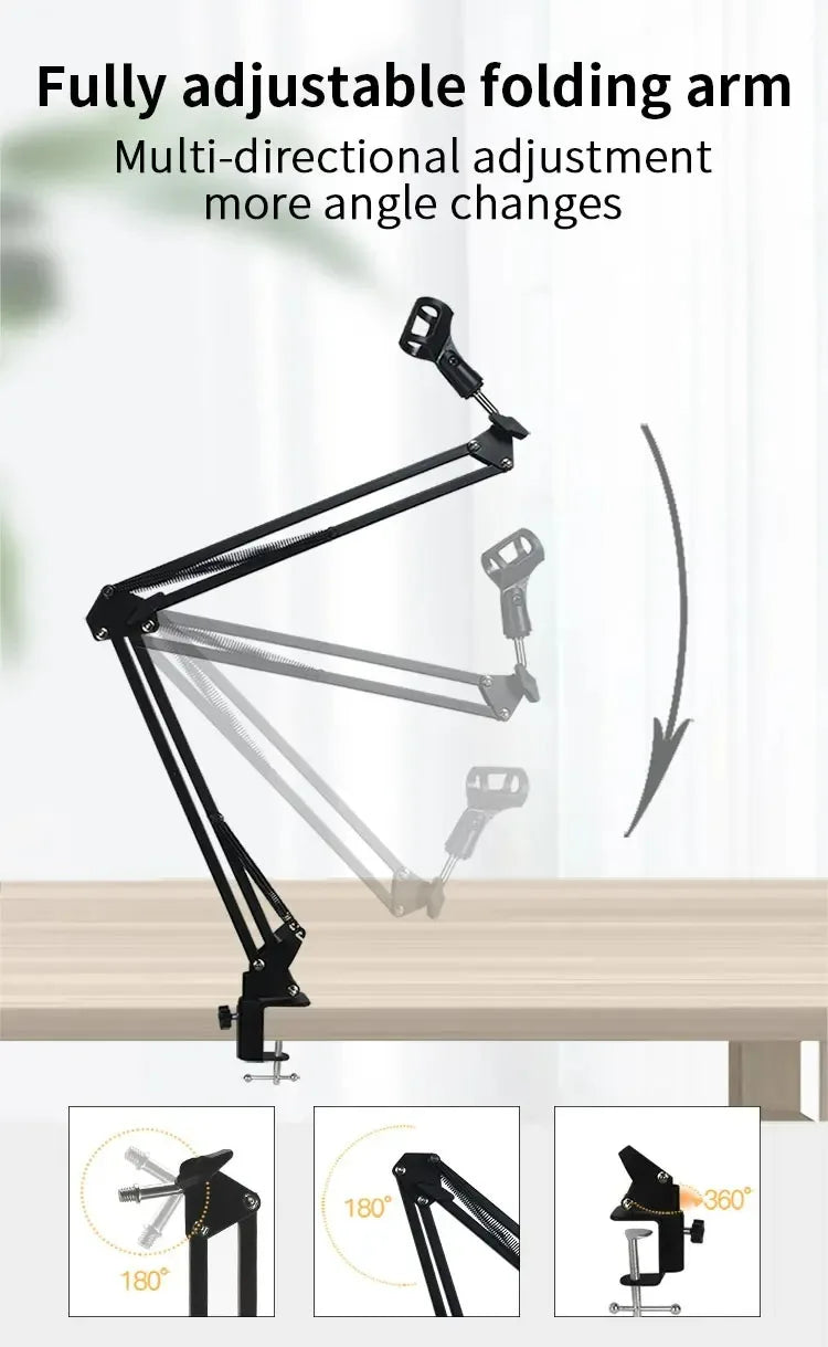 Professional Flexible Desktop Microphone Hanging Adjustable Boom Scissor Arm Stand for Podcast Streaming Youtube