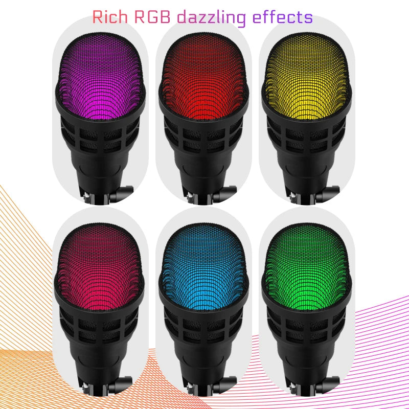 Professional USB Studio RGB Microphone For PC Streaming, Game, YouTube Video, Singing