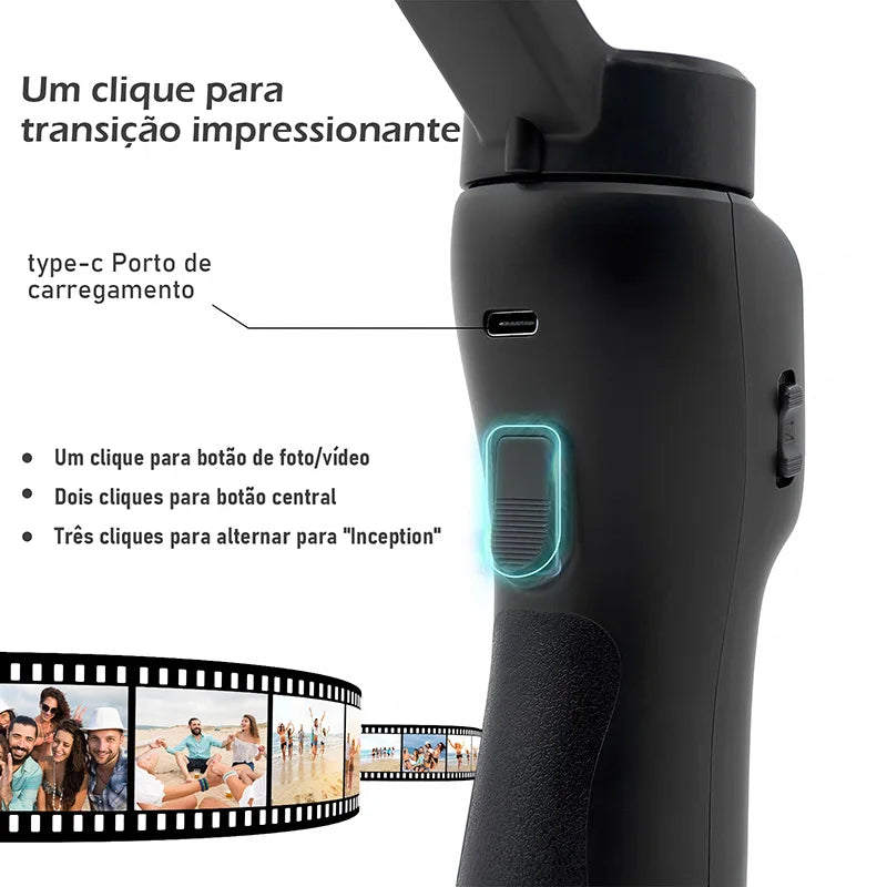 Gimbal Stabilizer for Smartphone Photography, 3-axis Anti-vibration, Portable Rechargeable Universal Tripod