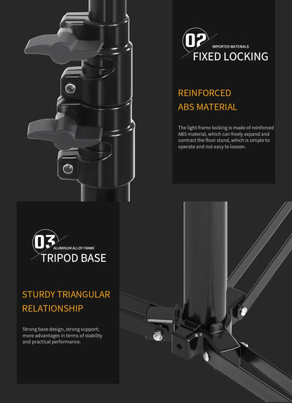 SH 280cm Stainless Steel Light Stand Photography Stand for Photo Video Lighting Spring Cushioned Heavy Duty Stand Tripod