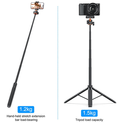 PULUZ 1.4m Phone Selfie Stick Tripod Vlog Live Streaming Holder with Phone Clip for iPhone/ Samsung/ Huawei & Cameras Tripod