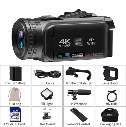 4.0"Touch Screen Digital Video Camera YouTube Camcorder 4K Ultra HD camera 64MP Streaming Camera