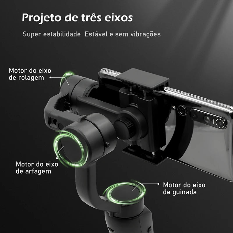 Gimbal Stabilizer for Smartphone Photography, 3-axis Anti-vibration, Portable Rechargeable Universal Tripod