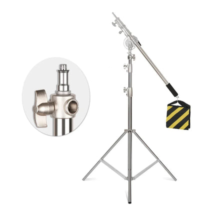 SH 280cm Stainless Steel Light Stand Photography Stand for Photo Video Lighting Spring Cushioned Heavy Duty Stand Tripod