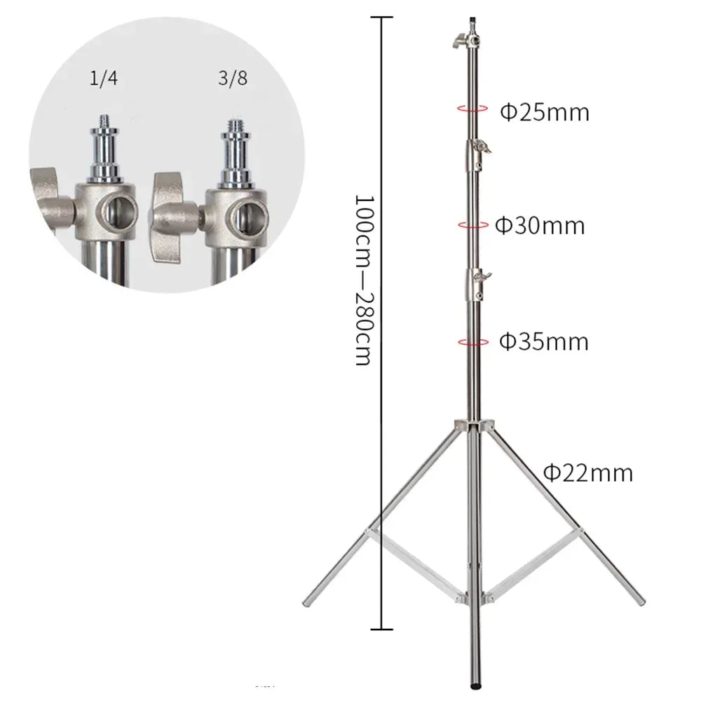 SH 280cm Stainless Steel Light Stand Photography Stand for Photo Video Lighting Spring Cushioned Heavy Duty Stand Tripod