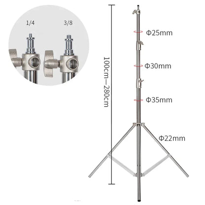 SH 280cm Stainless Steel Light Stand Photography Stand for Photo Video Lighting Spring Cushioned Heavy Duty Stand Tripod