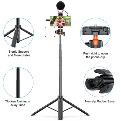 PULUZ 1.4m Phone Selfie Stick Tripod Vlog Live Streaming Holder with Phone Clip for iPhone/ Samsung/ Huawei & Cameras Tripod