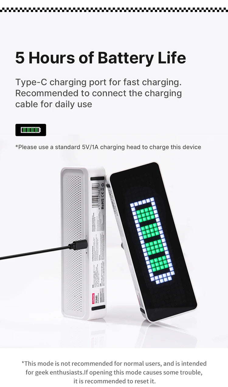 Ulanzi TC001 Smart Pixel Clock Youtube Followers Simultaneous Weather Forecast Function Pixelated Message Display