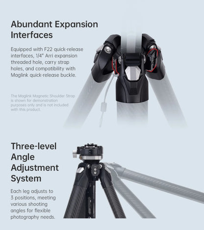 Ulanzi Falcam TreeRoot Quick Lock Travel Tripod M40 High Modulus Carbon Fiber with F38 Pro Quick Release Maximum Height 1552mm