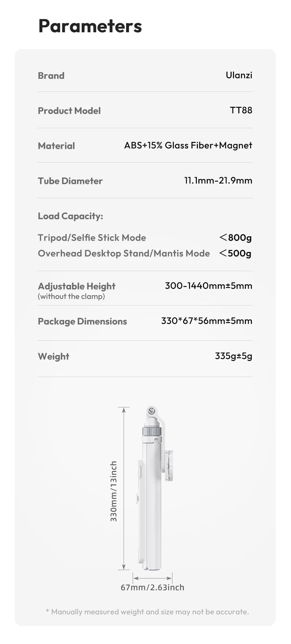 Ulanzi TT88 Overhead Selfie Stick 1.44M with MagSafe Clamp Photograph Tripod for Phone Livestreaming Vlog with Remote Control