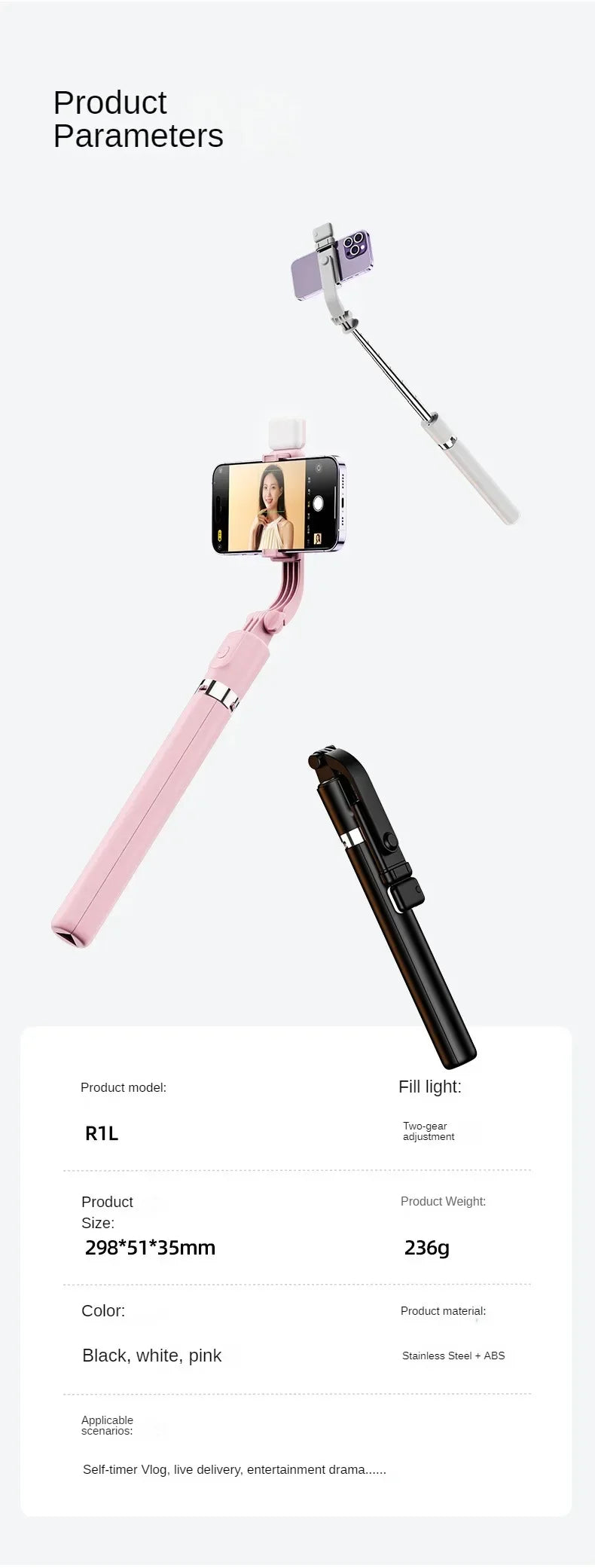 Bluetooth Telescopic Selfie Stick with Tripod - Universal Phone Holder for TikTok/YouTube Live & Photography‌ ‌