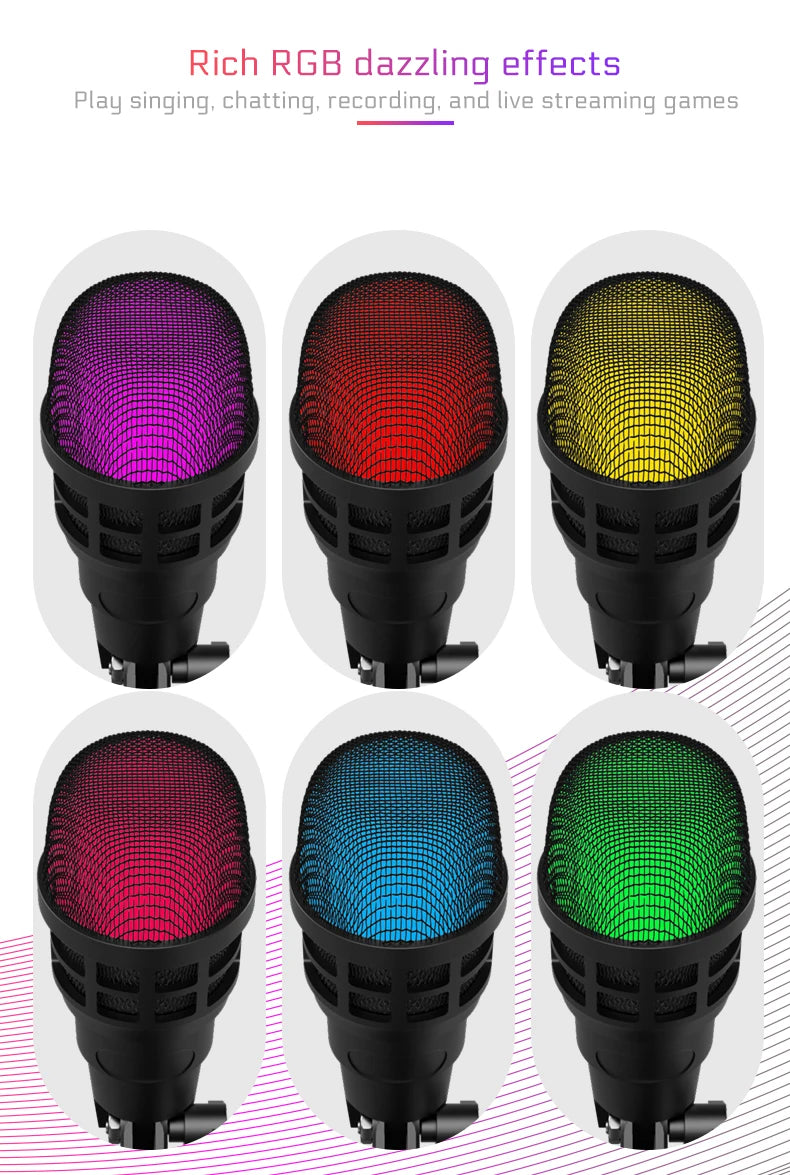 Professional USB Studio RGB Microphone For PC Streaming, Game, YouTube Video, Singing