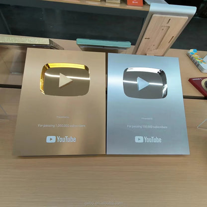 Gold customized name YouTube play button award plaque,custom YouTube award