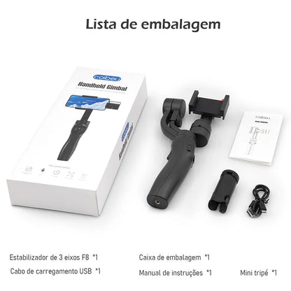 Gimbal Stabilizer for Smartphone Photography, 3-axis Anti-vibration, Portable Rechargeable Universal Tripod