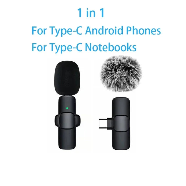 Wireless Lavalier Microphone Mini Replaceable Windproof Wool Microphone for iPhone16 Shoot vlog YouTube Audio Recording