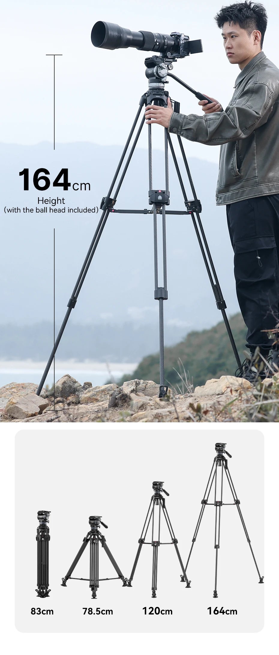 Ulanzi Video Fast Heavy Duty Carbon Fiber/Aluminum Tripod 10KG Load Capacity for Outdoor Photograph Professional Camera Tripod