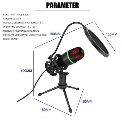 Professional Condenser Microphone Kit, RGB Lighting & Tripod Stand, Perfect for Streaming, YouTube, Podcasts & Recording