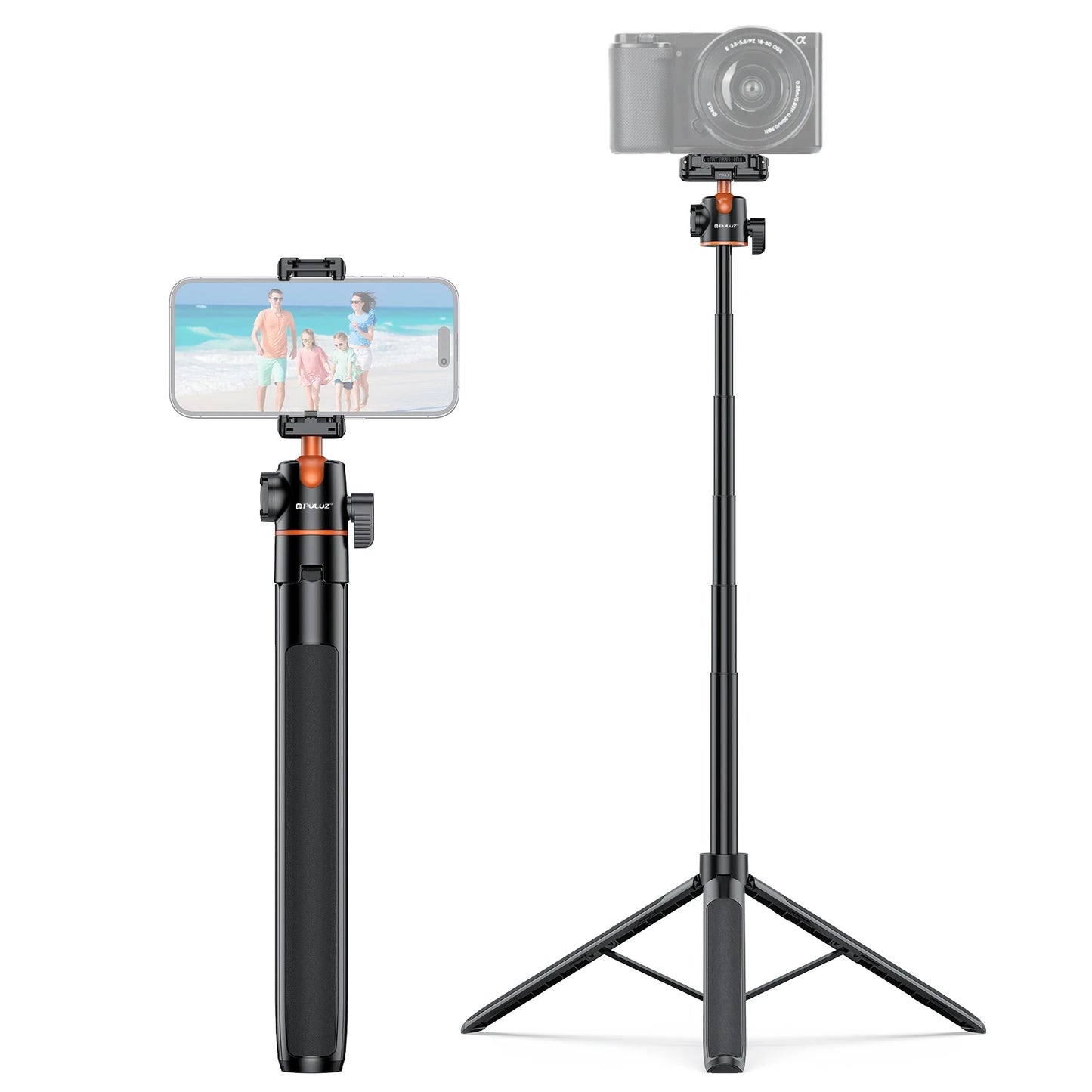 PULUZ 1.4m Phone Selfie Stick Tripod Vlog Live Streaming Holder with Phone Clip for iPhone/ Samsung/ Huawei & Cameras Tripod