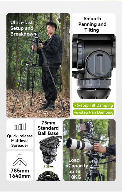 Ulanzi Video Fast Heavy Duty Carbon Fiber/Aluminum Tripod 10KG Load Capacity for Outdoor Photograph Professional Camera Tripod
