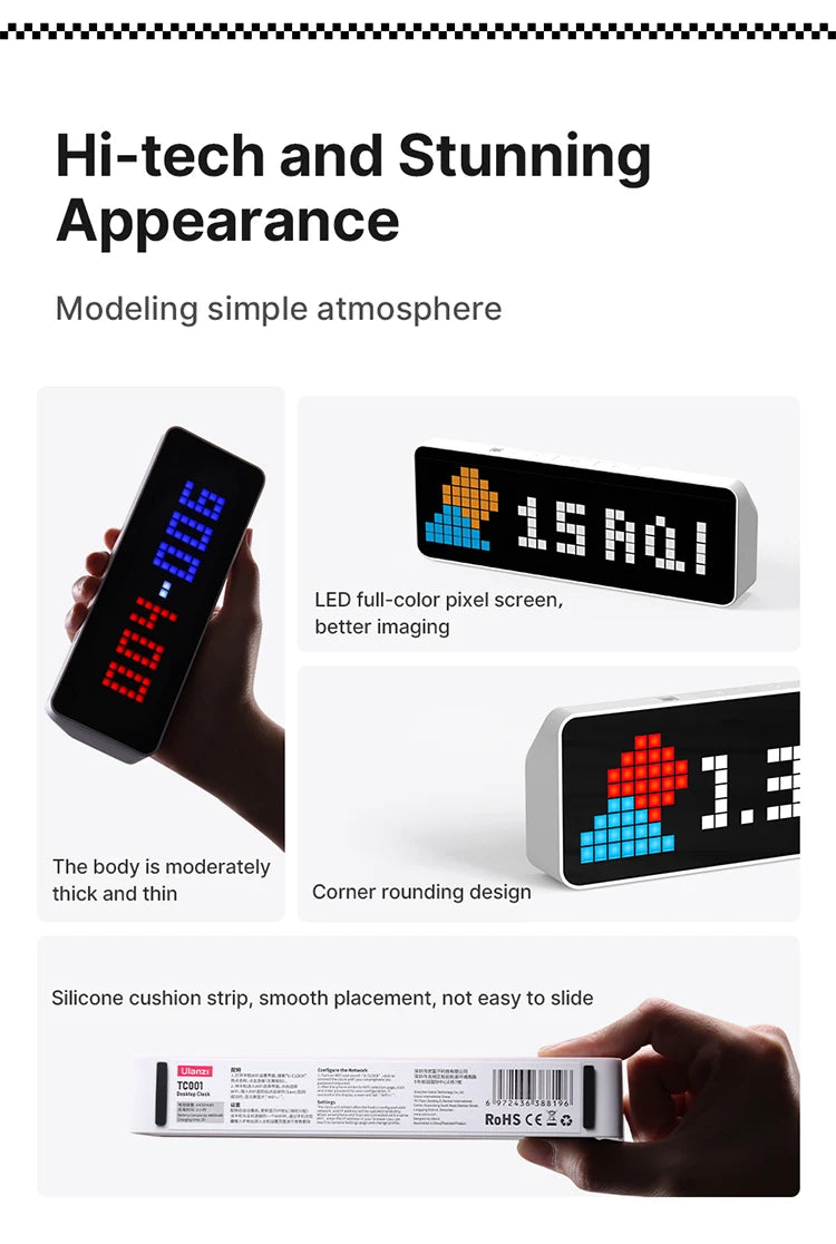 Ulanzi TC001 Smart Pixel Clock Youtube Followers Simultaneous Weather Forecast Function Pixelated Message Display