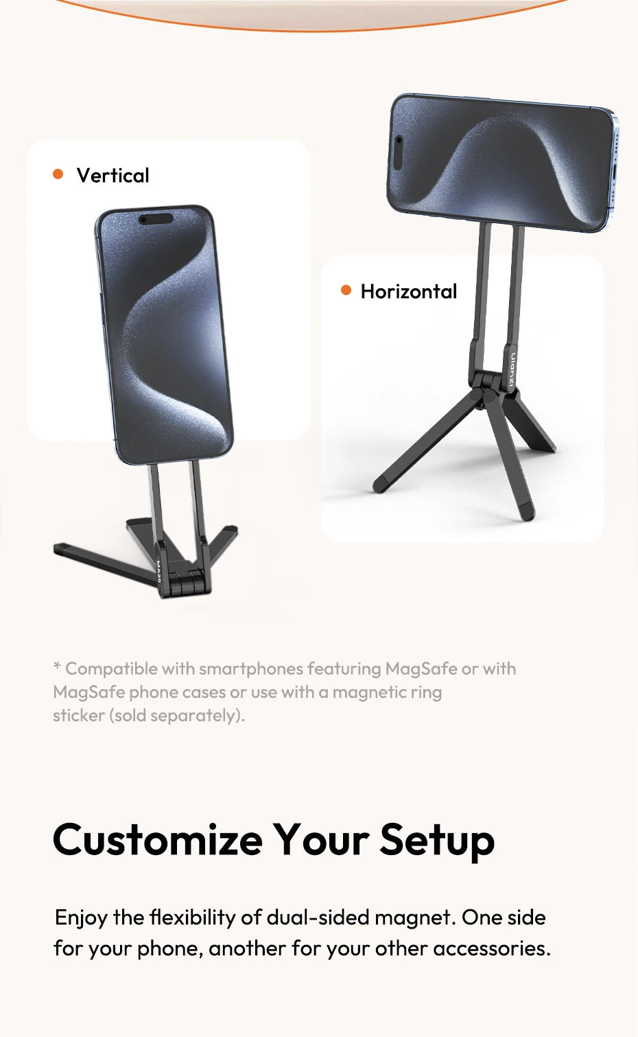 Ulanzi MA30 Carabiner-Mounted Phone Tripod Horizontal Vertical Dual-sided Magnetic Phone Holder for Vlog Live Streaming Online