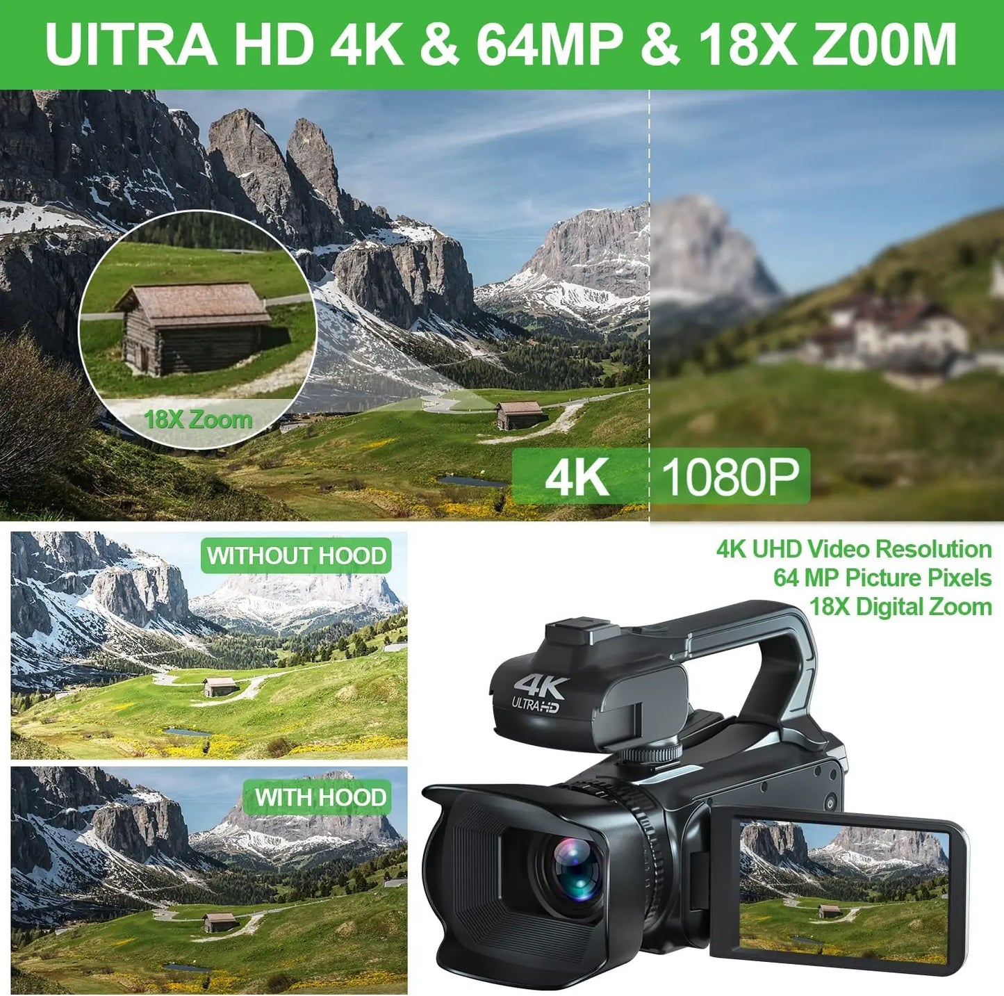 4.0"Touch Screen Digital Video Camera YouTube Camcorder 4K Ultra HD camera 64MP Streaming Camera
