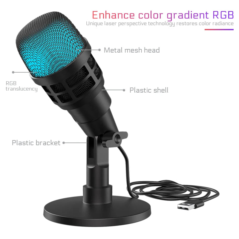 Professional USB Studio RGB Microphone For PC Streaming, Game, YouTube Video, Singing