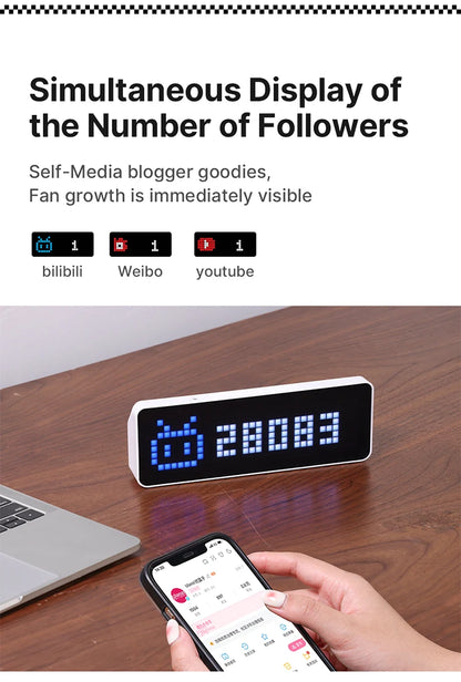Ulanzi TC001 Smart Pixel Clock Youtube Followers Simultaneous Weather Forecast Function Pixelated Message Display