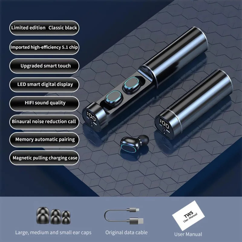 #TWS N21 Wireless Earphones Stereo Bass Earbuds LED Digital Display Headphones With Microphone Headsets Lights For Smartphone