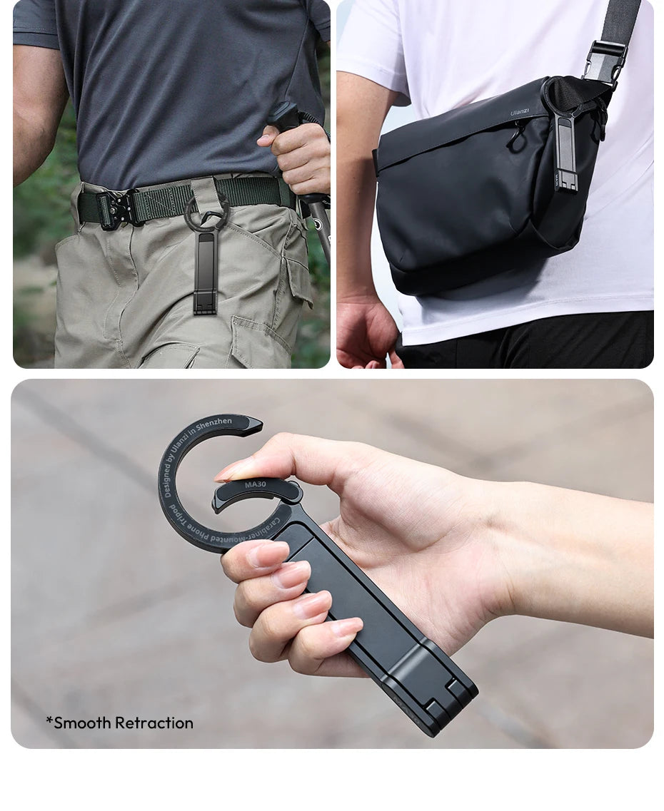 Ulanzi MA30 Carabiner-Mounted Phone Tripod Horizontal Vertical Dual-sided Magnetic Phone Holder for Vlog Live Streaming Online